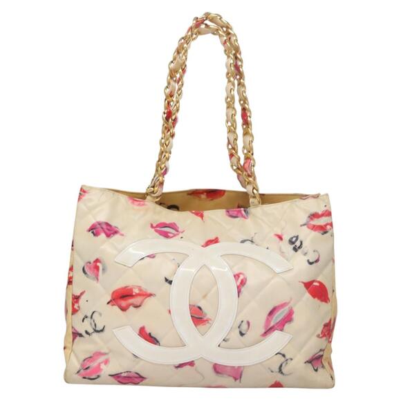 CHANEL Matelasse Chain Coco Mark Lip Tote Bag Vinyl Red CC - Picture 2 of 16